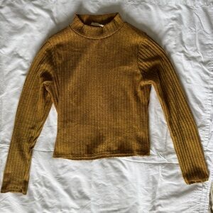 Ribbed Mock Neck Long Sleeve Top - Mustard
